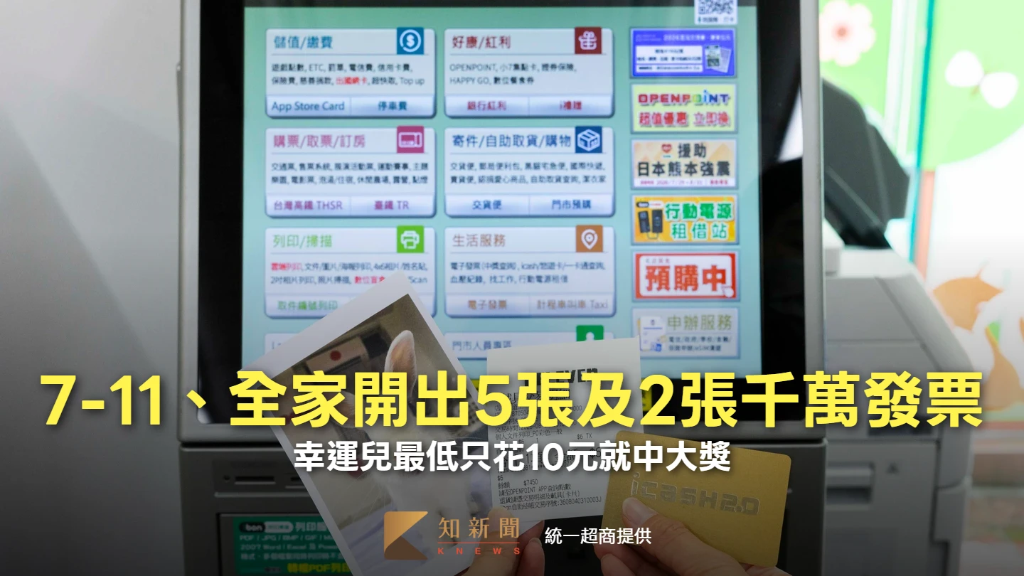 7-11、全家本期各開出5張及2張千萬發票　幸運兒最低只花10元就中大獎