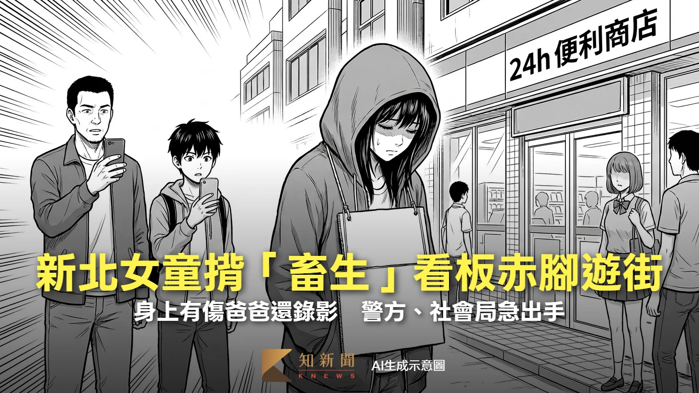 新北女童揹「畜生」看板赤腳遊街！身上有傷爸爸還錄影　警方、社會局急出手
