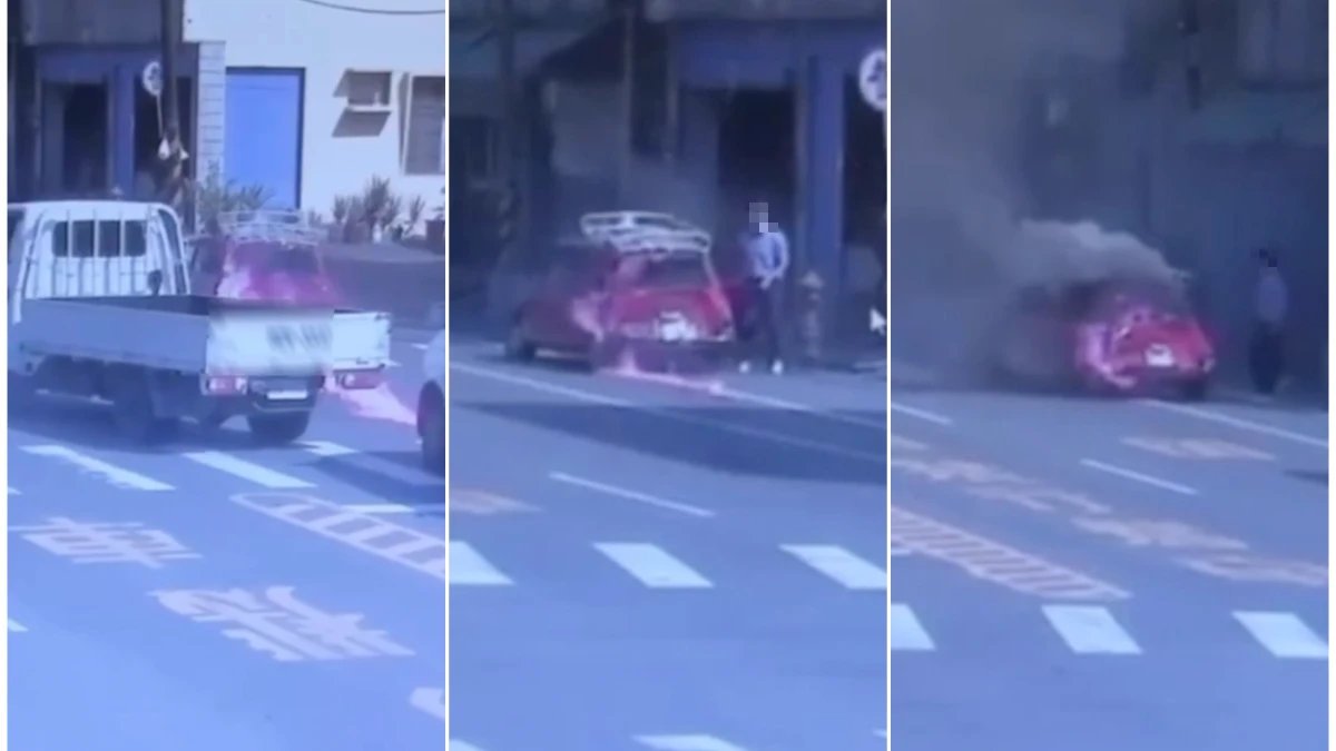 有片｜37年Mini奧斯丁遭追撞起火　滑入對向民宅車庫1人傷
