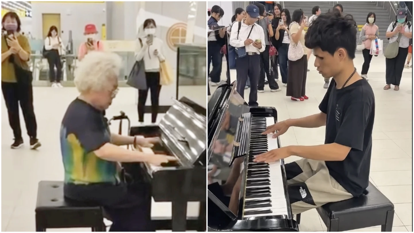 台南車站鋼琴變身音樂廳！全盲樂手精湛琴藝傳遞溫暖　白髮嬤買菜順便踢館