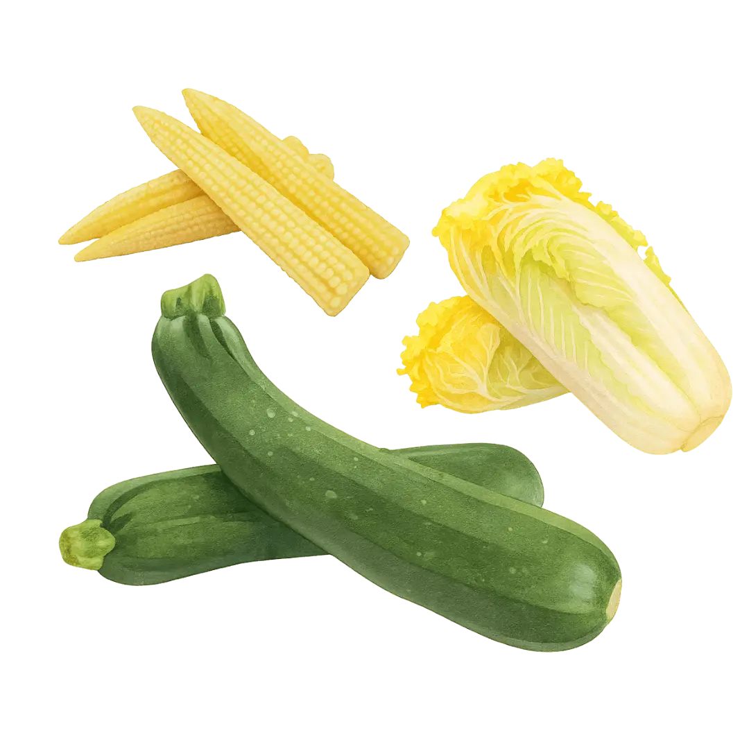 娃娃菜、玉米筍、櫛瓜