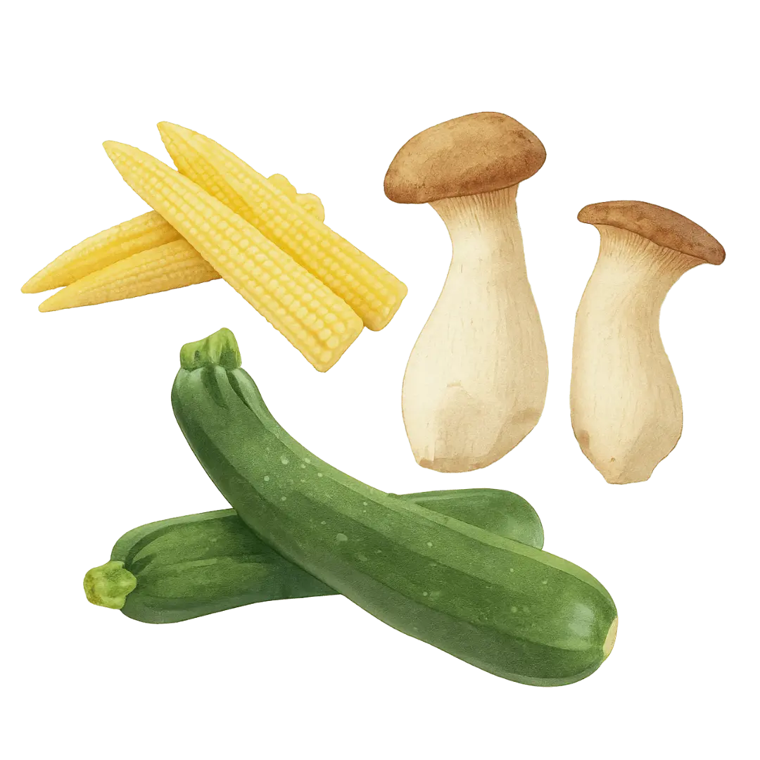 櫛瓜、玉米筍、杏鮑菇