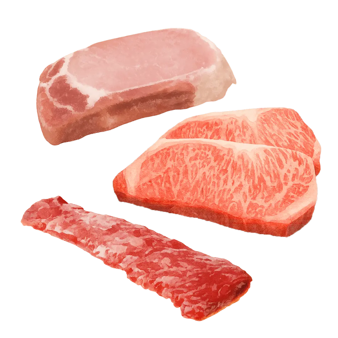 日本經產牛、澳洲橫隔膜、台灣豬